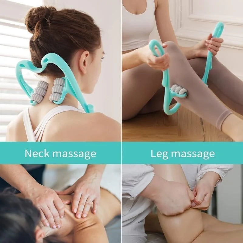 Neck Roller Massager, Deep Tissue Handheld Trigger Point Massage Tool For Pain Relief In Neck, Shoulder, Back & Knee, Lightweight & Portable Silicone