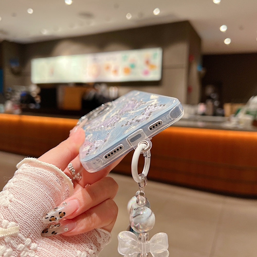 Printed Butterfly Stone Pattern TPU (Soft) | PC (Hard) Phone Case with Bracelet - iPhone 14 Plus