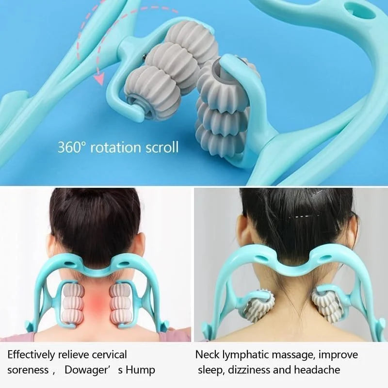 Neck Roller Massager, Deep Tissue Handheld Trigger Point Massage Tool For Pain Relief In Neck, Shoulder, Back & Knee, Lightweight & Portable Silicone