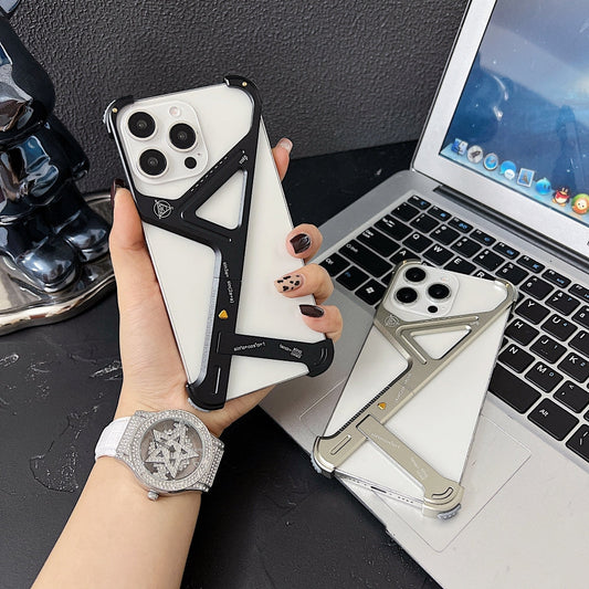 Geometric Metal Phone Case with Bracket Stand - iPhone 15 Pro