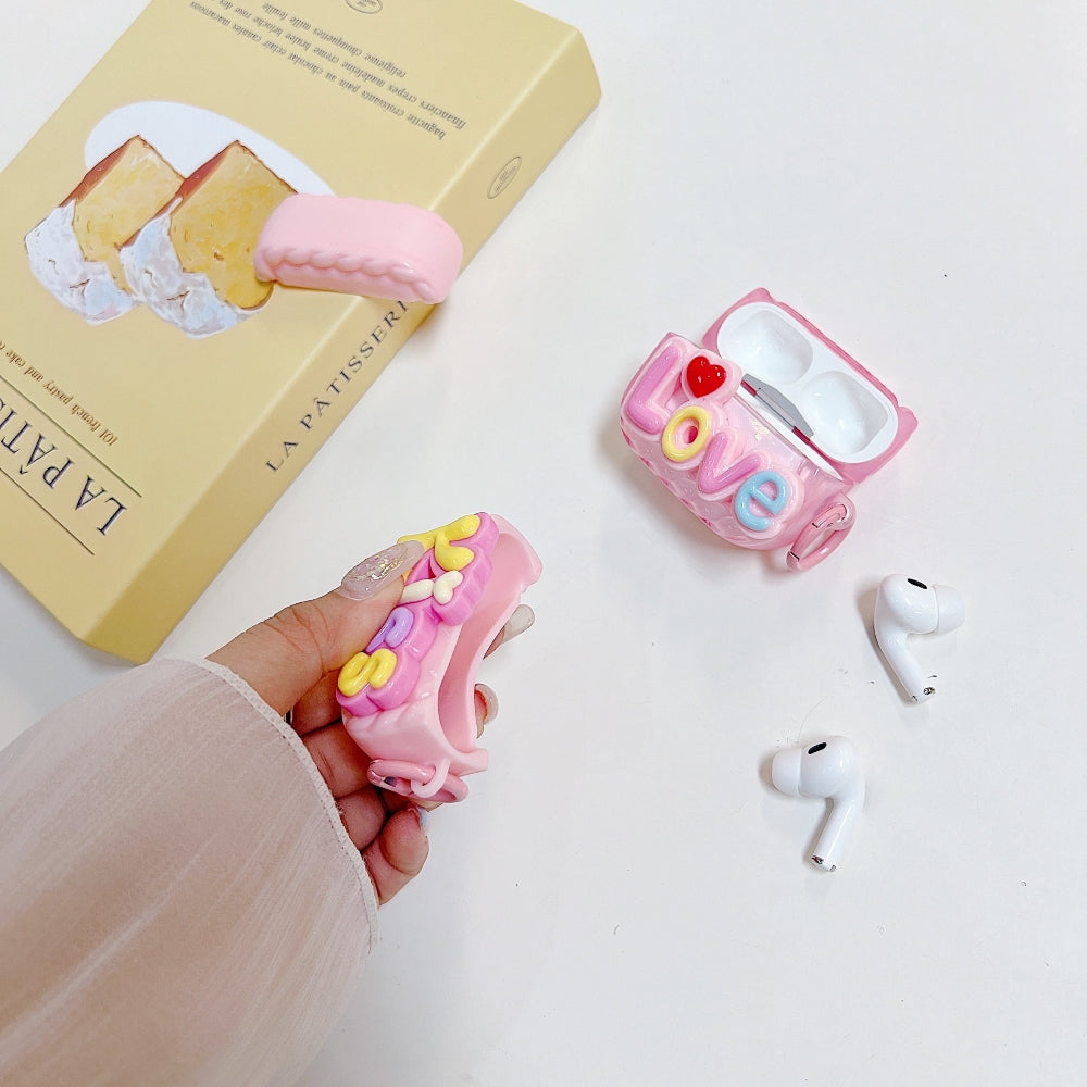 Love Embossed Pattern AirPods Pro 2 Case | PC (Hard) Case with Keychain Hook