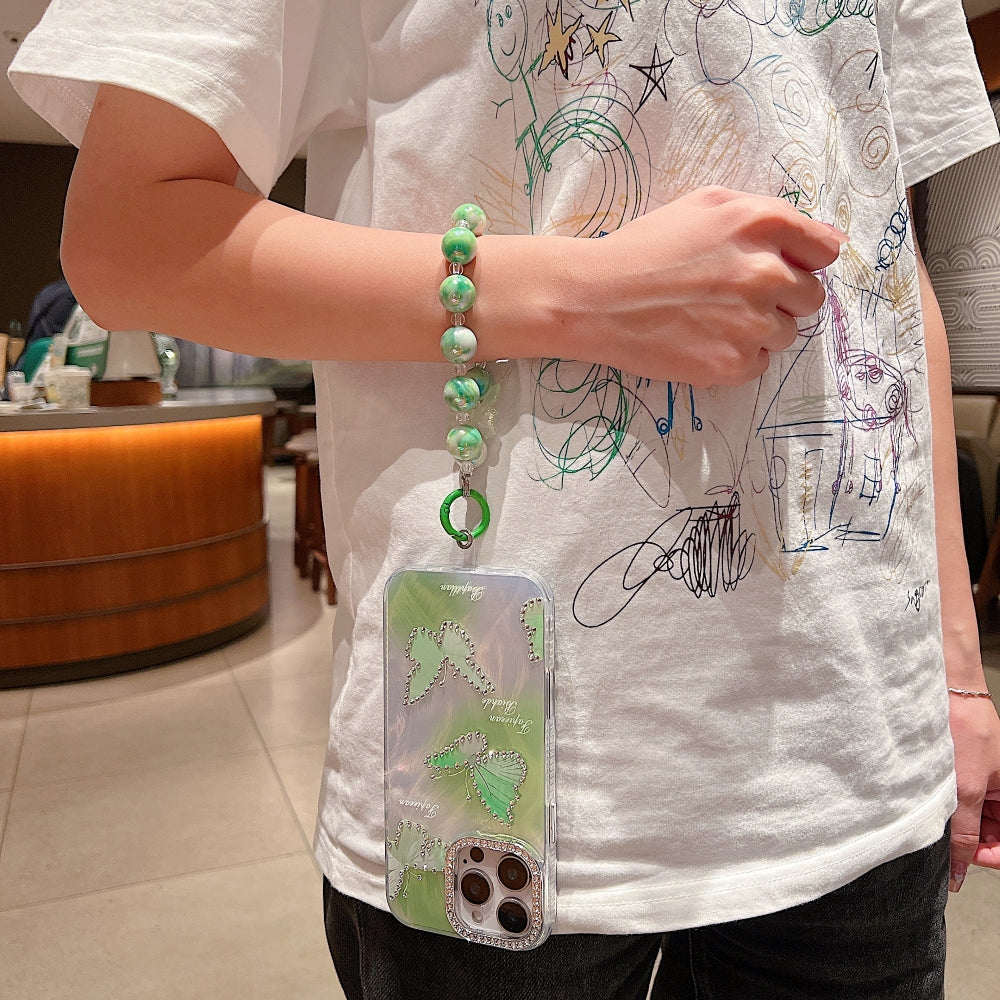 Printed Butterfly Stone Pattern TPU (Soft) | PC (Hard) Phone Case with Bracelet - iPhone 14 Plus