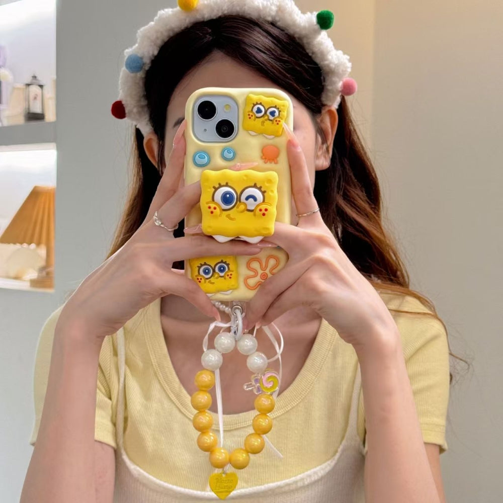 Spongebob Stand Silicone Soft Phone Case with Bracelet - iPhone 16 Pro Max