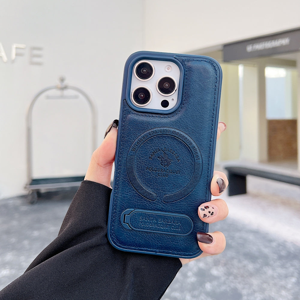 Wireless Charging PU Leather Rugged Kickstand Phone Case - iPhone 16 Pro
