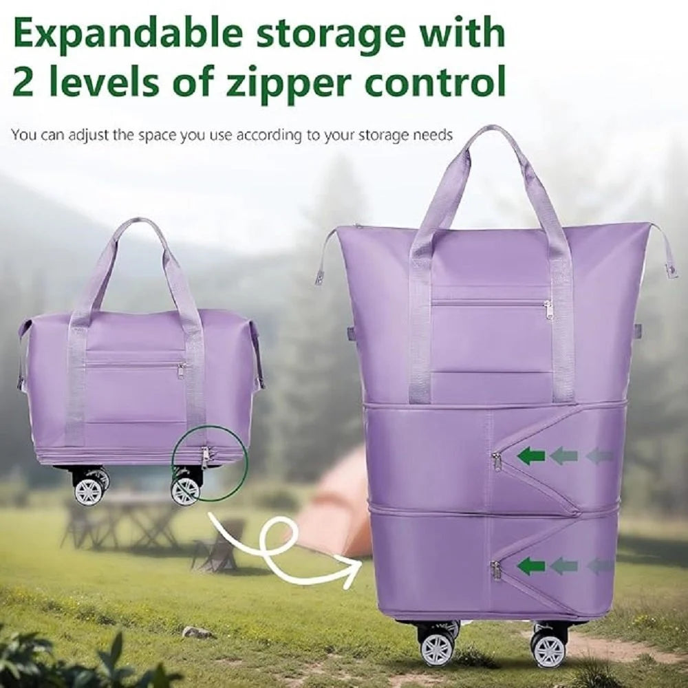 Rolling Duffle Bag with Wheels and Handle, Expandable Foldable Luggage Bag, Dry and Wet Separation Rolling Bag, Travel Lightweight Totes