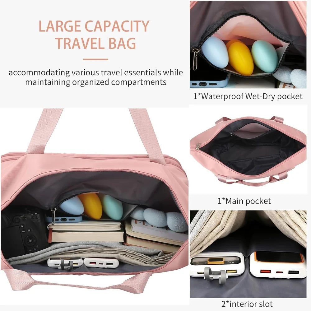 Rolling Duffle Bag with Wheels and Handle, Expandable Foldable Luggage Bag, Dry and Wet Separation Rolling Bag, Travel Lightweight Totes
