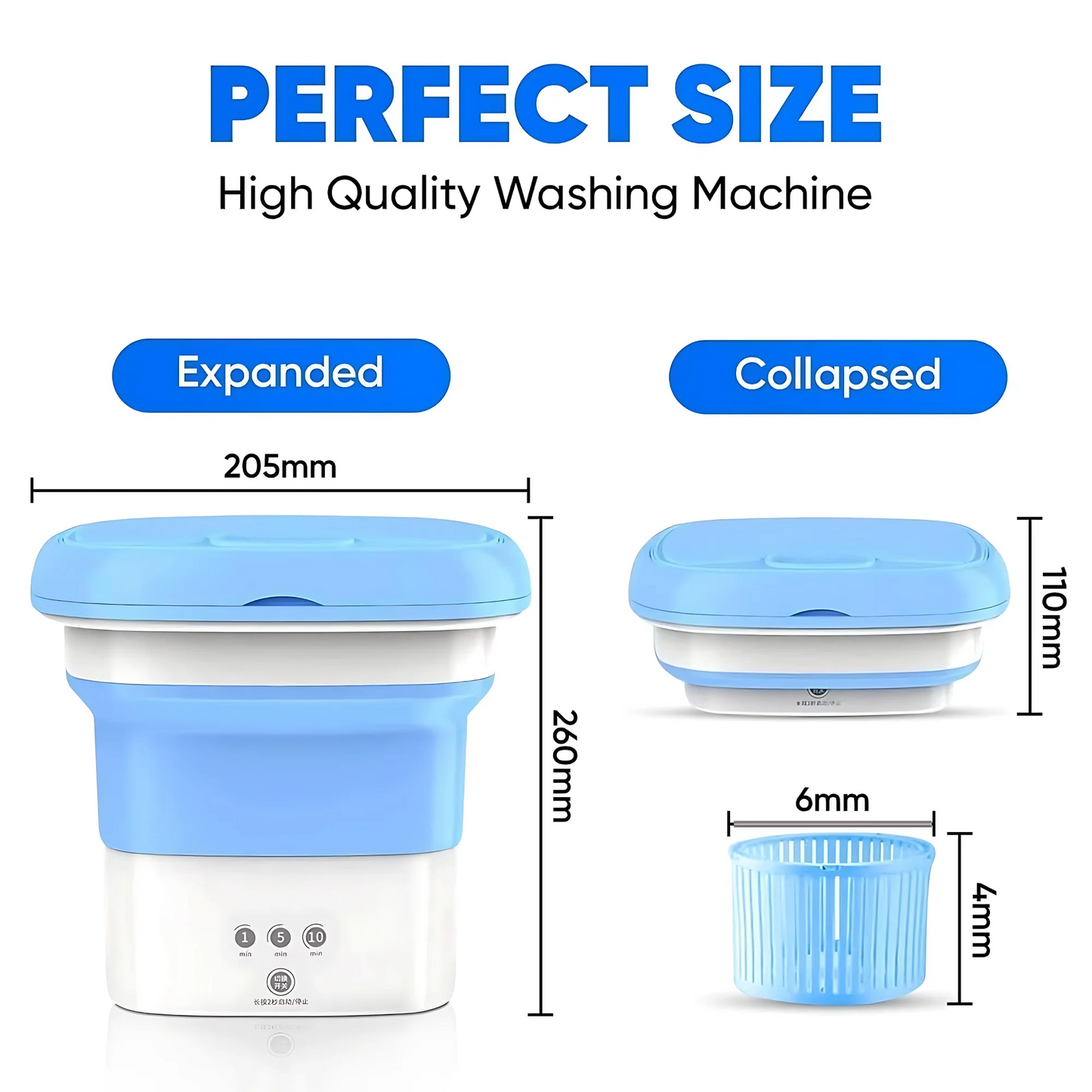 Portable Mini Washing Machine – Foldable Top Load, 2 kg Capacity with Spinner & Dryer