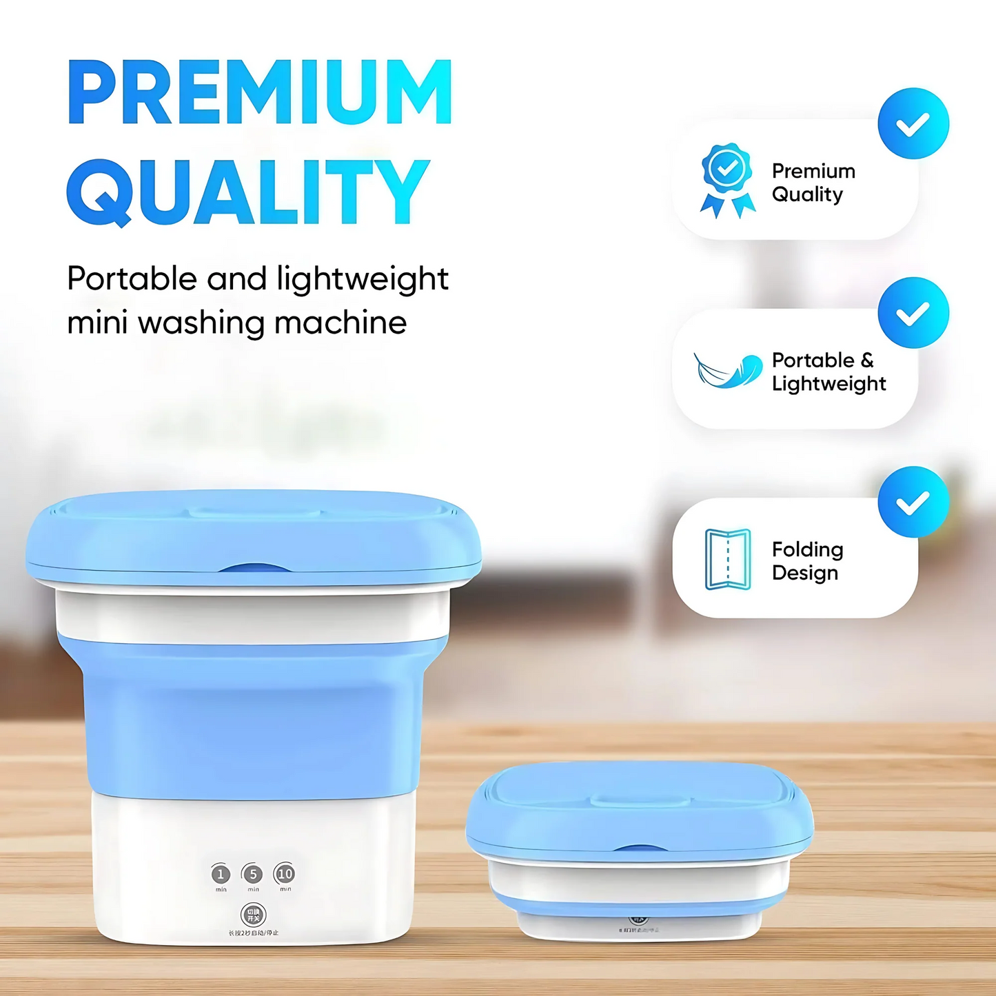 Portable Mini Washing Machine – Foldable Top Load, 2 kg Capacity with Spinner & Dryer